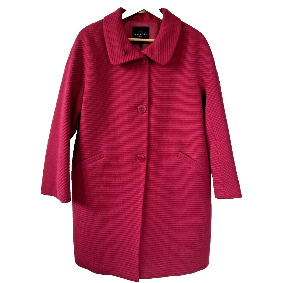 Talbots Women's Petite 6p Wool Ribbed Thinsulate Fuschia Long Coat Jacket